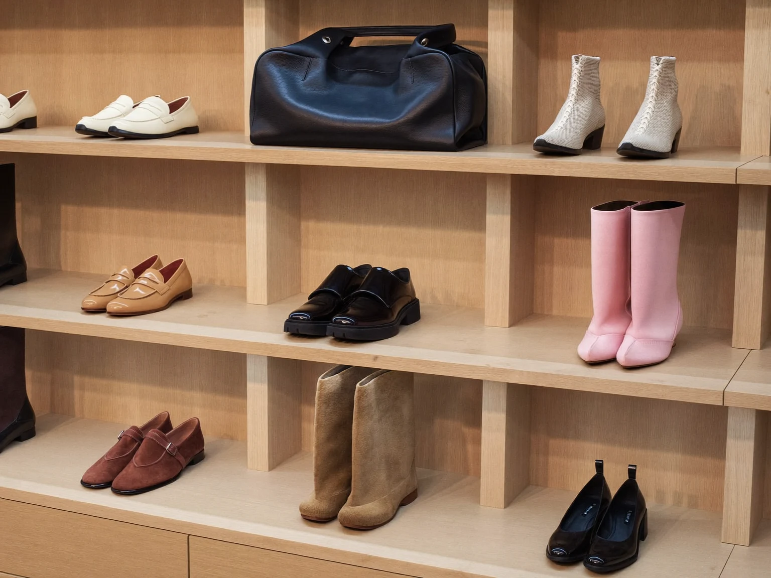 Illustrazione generata con IA: ambiente accogliente dedicato alla scelta delle scarpe